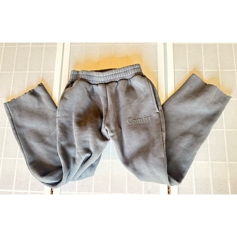 Auth COMFRT Sweatpants Small Gray Distressed Cut Hem Loungewear Fleece Cotton